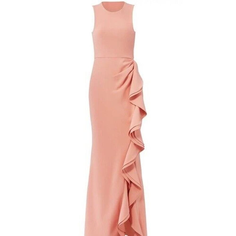 $398 PARKER BLACK Madeline Ruffle Gown Cocktail Maxi Dress in Peach Designer 6